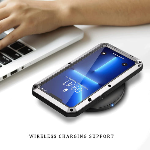 Lanhiem for iPhone 13 Pro Max Metal Case, Heavy Duty Shockproof Tough Rugged Case with Built-in Glass Screen Protector, 360 Full Body Protective C...