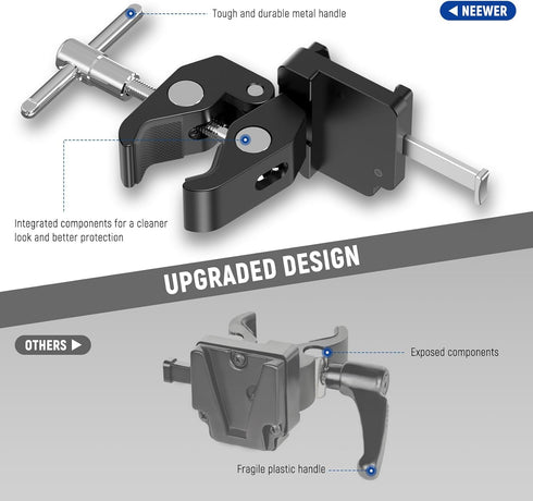 NEEWER Mini V Mount Battery Plate with Wide Super Crab Clamp & QR Lock for Tripod Light Stand C Stand Gimbal Column and 15mm Rod, Compatible with ...