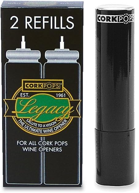 Cork Pops Wine Bottle Opener Refill Cartridges 2 Per Box- Eco-Friendly Low-Pressure, Fits All Cork Pops Models Opens 60-80 Bottles Per Cartridge 1...