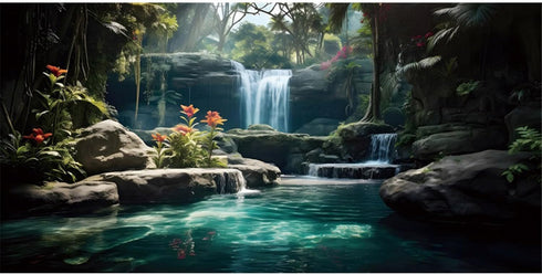 AWERT 48x20 inches Tropical Waterfall Aquarium Background Tropical Plants Fish Tank Background Reptile Habitat Background Natural Terrarium Backgr...