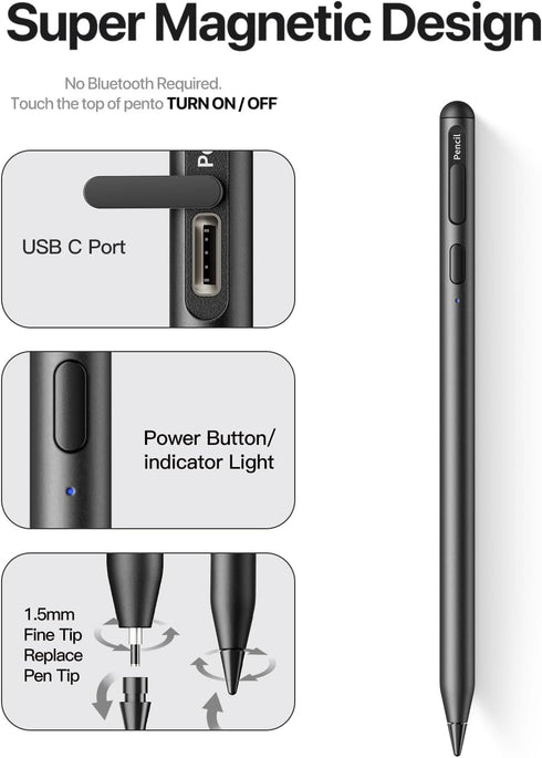 Stylus Pencil Compatible for iPad(2018-2022) - Active Pen with Palm Rejection Tilt Sensitivity Pad Pencil Compatible for Pad Pro | Pad Air | Pad M...