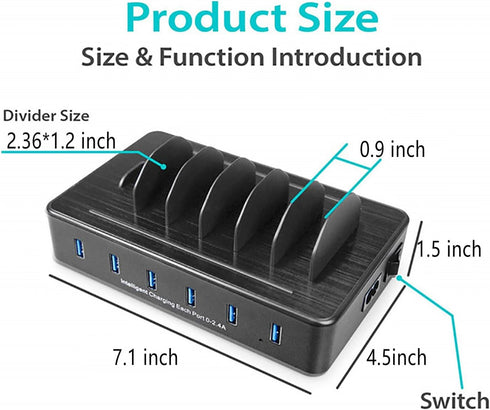 Charging Station for Multiple Devices,50W 6 USB Ports Family Charger Compatible with Apple iPhone iPad and Android Phone and Tablet...