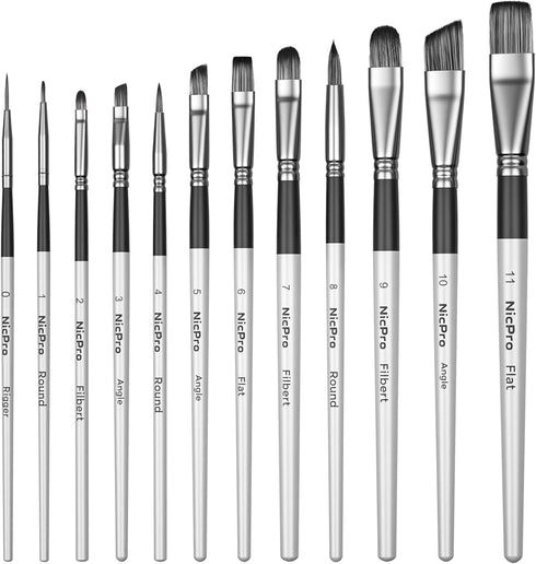 Nicpro 12 PCS Acrylic Paint Brushes Adult Art Paint Brush Set for Watercolor Oil Gouache Face Body Craft Miniatures Painting,Paintbrushes...