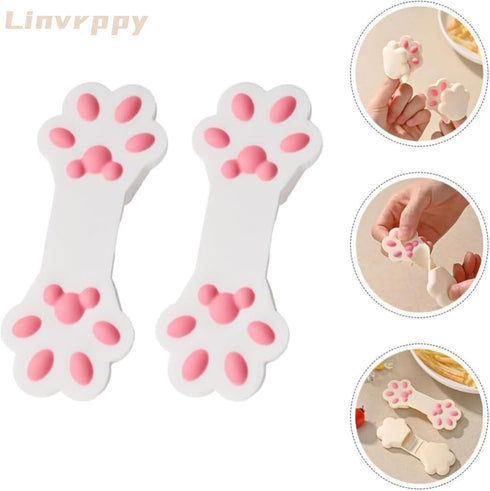Cute Cats Paw Chip Clips 2pcs Heat Resistance Cooking Pinch Mitts Potholder Food Bag Sealing Clamp Bread Snack Bag Clips for Seal Storage (Grey)...