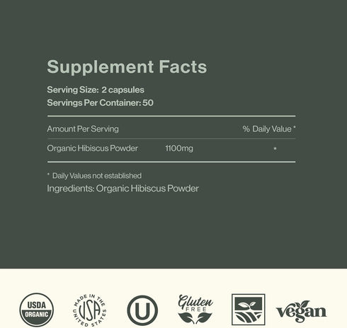 Complete Natural Products Organic Hibiscus Capsules - 100 Count, 550mg, Antioxidant & Herbal Hibiscus Flower Capsules...