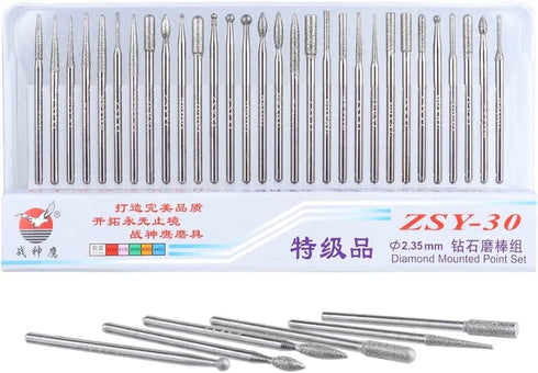 30 Pcs 2.35mm Shank Diamond Titanium-Coated Burrs Set, Rotary File Burs Accessories Kit for Grinding Polishing Carving Stone Jewelry Ceramics...