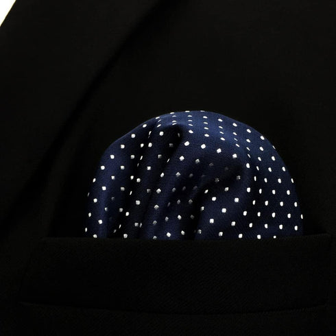 S&W SHLAX&WING Men Tie Necktie Dark Blue Navy Dot Extra Long Matching Pocket Square...