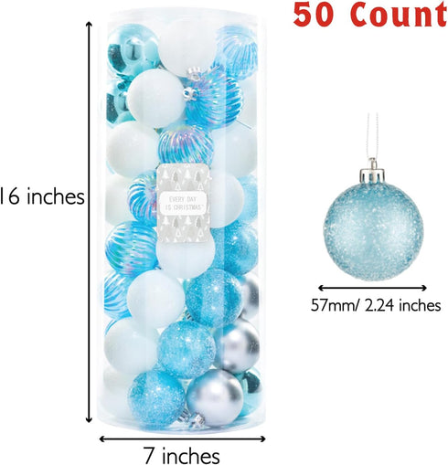 Every Day is Christmas Ornaments, Shatterproof Christmas Tree Ornament Set, Christmas Balls Decoration 50 Count (2.24"/57mm, Blue Silver)...
