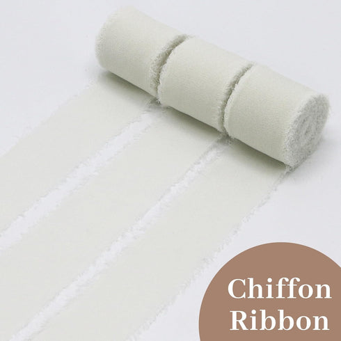 Chiffon Ribbon Fringe Fabric Ribbons 3 Rolls 1.5" Wide x 7 Yd Cream White Handmade Silk Chiffon Ribbon for Flowers Bouquets Wedding Decorations In...