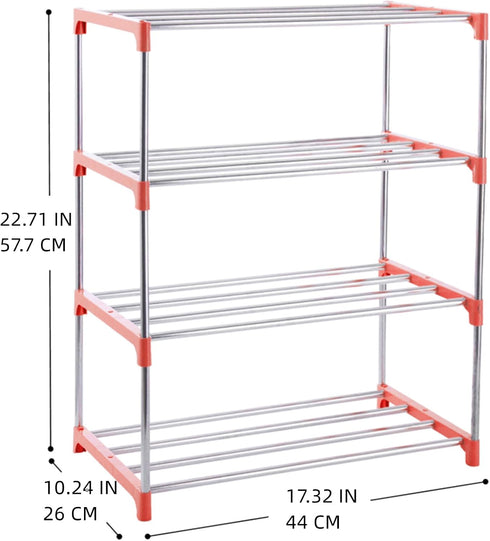 4-Tier Stackable Small Shoe Rack, Lightweight Shoe Shelf Storage Organizer for Entryway, Hallway and Closet (Pink)...