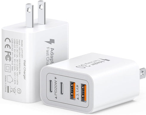 40W USB C Charger Block, 2-Pack 4-Port Type C Fast Charging Brick Dual PD&QC Wall Plug Adapter Compatible for iPhone 15/15 Pro/ 15 Pro Max/14/13/1...