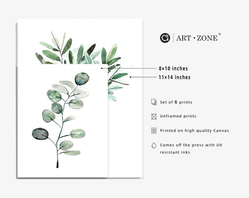 Botanical Prints Wall Art Room Decor for Bedroom Aesthetic, 8x10 Canvas Poster Unframed Set of 6, Plant Prints Leaf Posters Sage Green Decor...