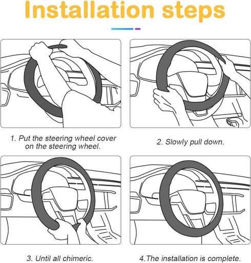 Car Steering Wheel Cover, 15 inch Carbon Fiber Microfiber PU Leather Elastic Steering Wheel Protector for Men Women, Anti-Slip Breathable Car Inte...