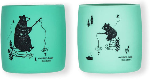 modern-twist Sip Set, Food-Grade Silicone, Waterproof, Dishwasher, Freezer Safe, Reusable Cups – Green Bear Family, Pack of 2...