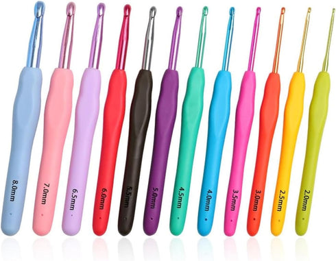 KOKNIT 12 PCS Crochet Hooks, Ergonomic Handle Crochet Hooks Set for Arthritic Hands, Comfortable Smooth Crochet Needles Extra Long Knitting Needle...