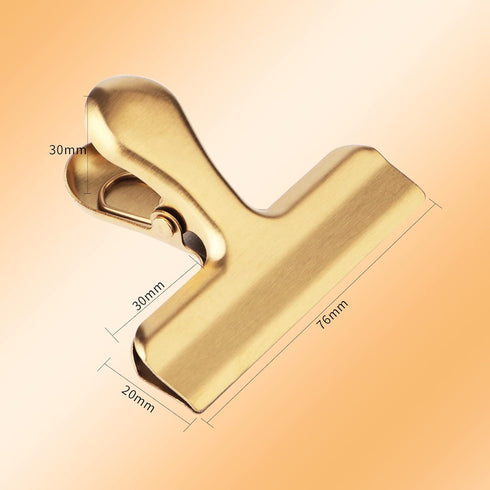 6pc-3 Inch Wide Stainless Steel Paper Clamps Heavy Duty Food Bag Clamp,Seal Clip, Chip Clips Metal Hinge Clip File Clamps for Kitchen&Office (Gold...