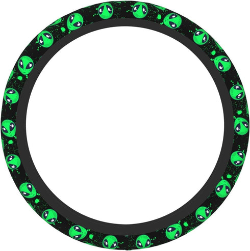 Cool Green Novelty Alien Steering Wheel Cover for Women Men Girls Car Accessories Decor Anti-Slip Neoprene Auto Steering Wheel Covers Protector Un...