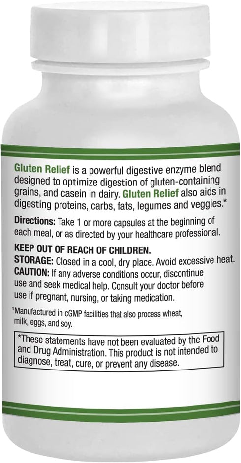 Gluten Relief Plus – 90 Vegetarian Capsules - Gluten Digestion Support – Premium Natural Digestive Enzyme Formula - Contains DPP-IV Enzyme Complex...