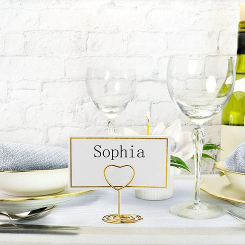 24 Pcs Mini Place Card Holders and 24 Pcs Place Cards with Gold Foil Border, Table Number Stand with Heart Shape, Table Card Holder Photo Picture ...
