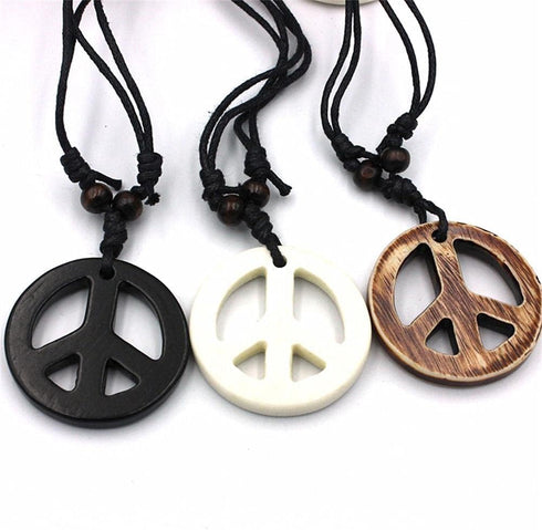 3Pcs Love Peace Sign Hippie Pendant Necklace Vintage Rope Chain Resin Peace Pendant 1960s 1970s Hippie Party Dressing Accessories Jewelry for Wome...
