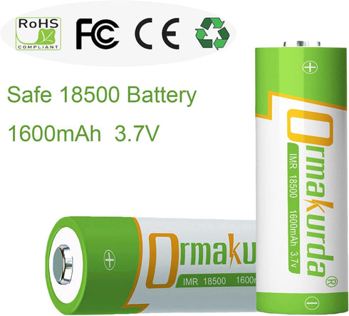 18500 Rechargeable Batteries, 3.7V 1600mAh Li-ion IMR 18500 Battery with Button Top for Solar Garden Light, Flashlight - 4 Pack...