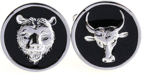 Bear and Bull Wall Street Pair Cufflinks in a Presentation Gift Box & Polishing Cloth...