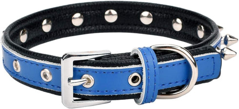 Spiked Studded Padded Leather Pet Collars for Cats Puppy Small Medium Large Dogs (8"-10" Neck * 0.6" Wide, Navy Blue Spiked)...