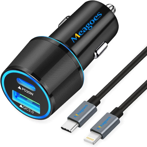 Fast USB C Car Charger, Meagoes 20W PD Rapid Charging Adapter Compatible for Apple iPhone 14 Pro Max/14 Pro/14 Plus/14/13/12/Mini/11/XS/XR/X/8 Plu...