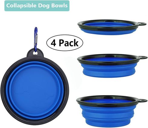 Collapsible Dog Bowl, 4 Pcs Collapsible Dog Water Bowls for Dogs Cats, Portable Pet Feeding Watering Dish for Walking Parking Traveling with Carab...