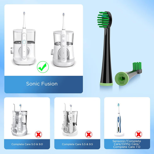 Replacement Toothbrush Heads for All Waterpik Sonic Fusion Models (SF-01, SF-02, SF-03, and SF-04 Series), Compact, with Covers, 10 Count, Black...