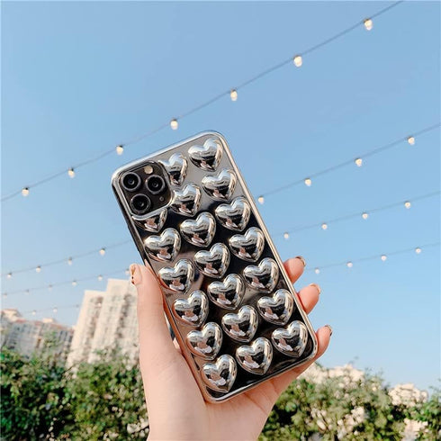 Silver Phone 13/14 Case Cute Heart 3D Tin Foil Pleated Luxury Phone Cover for Women Girls Cool Bling Designer Soft Slim Case for 13/14 (Heart)......