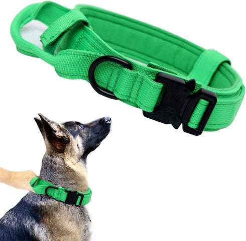 Tactical Dog Collar Military Dog Collar Adjustable Nylon Dog Collar Heavy Duty Metal Buckle with Handle for Dog Training (Bright Green,XXL)...