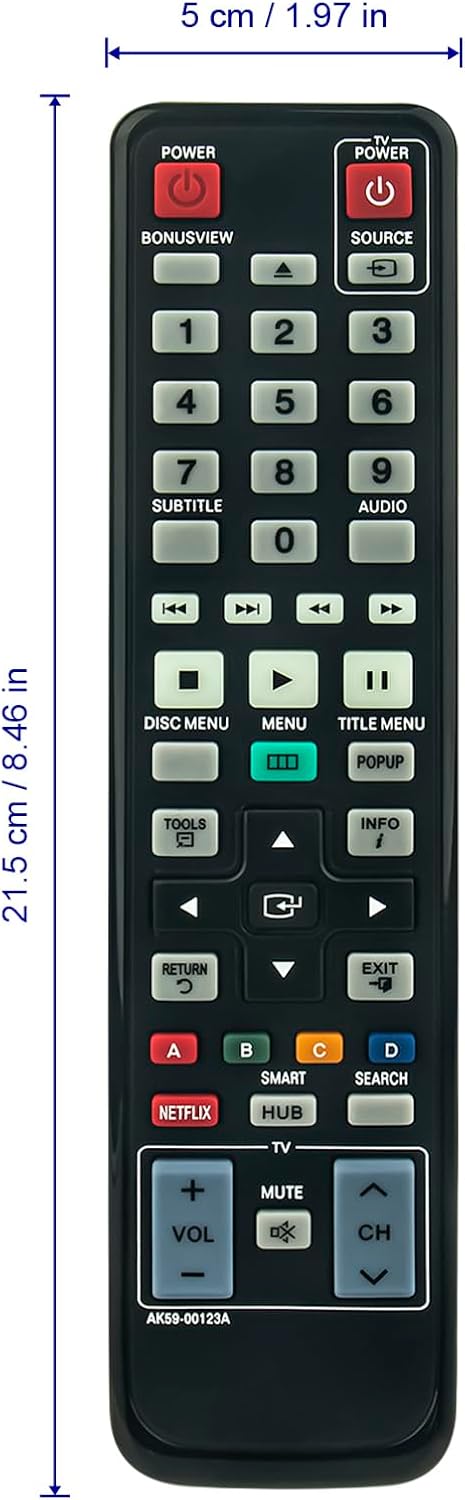 New AK59-00123A Replace Remote fit for Samsung Blu-Ray Disc DVD Player BD-D5490 BD-D5490/ZC BD-D5490/ZC BD-D5500 BD-D5500/ZA BD-D5500/ZC BD-D5500/...