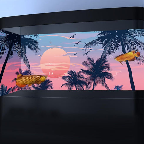 Hawaiian Beach Palm Tree Aquarium Background, Watercolor Graffiti Hawaiian Themed Fish Tank Background, Anime Themed Crawling Terrarium Background...