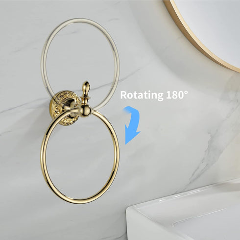 Leyden Polished Gold Towel Ring, Bathroom Hand Towel Holder Wall Mounted Gold Towel Rack Round...