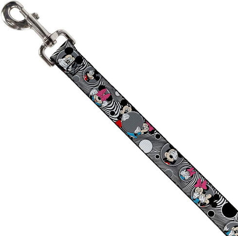 Buckle-Down Pet Leash - Mickey & Minnie Peek-a-Boo Expressions Swirl Black/White - 4 Feet Long - 1/2" Wide...