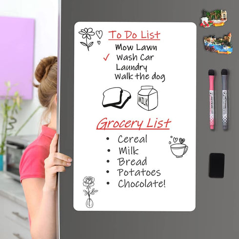 Magnetic Dry Erase Board Fridge Whiteboard Sheet 12x8"- Easy to Write and Clean, Flexible Refrigerator Small White Board for Home Kitchen Shopping...