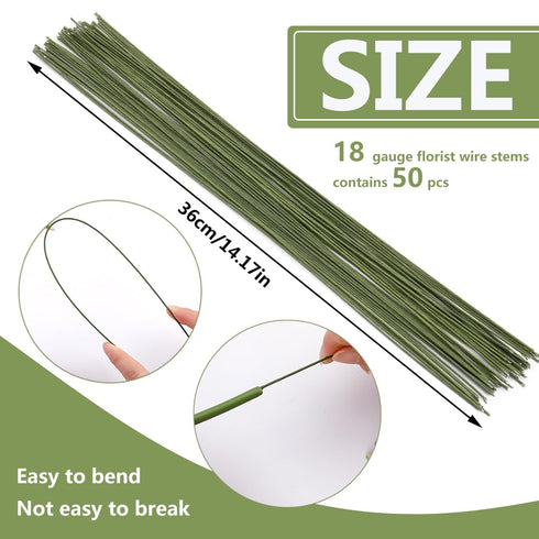 18 Gauge Green Flexible Paddle,50 Pcs Dark Green Floral Stem Wire Flower Stems Floral Paper Wrapped Wire for Crafts Flower Arrangements Flower Mak...