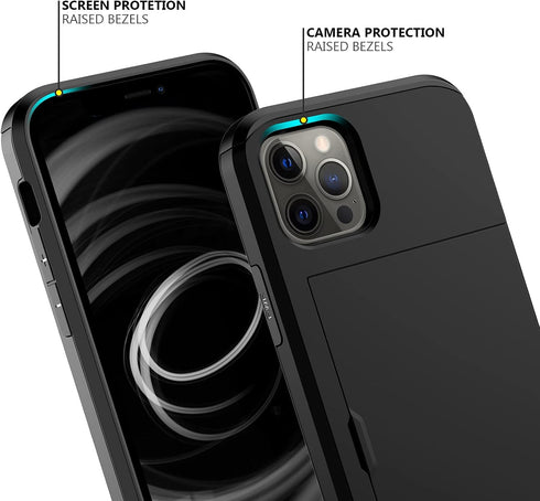 Nvollnoe for iPhone 12 Case,iPhone 12 Pro Case with Card Holder Heavy Duty Protective Dual Layer Shockproof Hidden Card Slot Slim Wallet Case for ...
