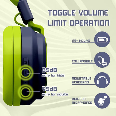 Kids Headphones Bluetooth 5.3 Wireless 60H Play Time Volume Limited 85/110dB Over Ear Foldable Protection Headset/Wired Aux Built-in Mic for Boy G...