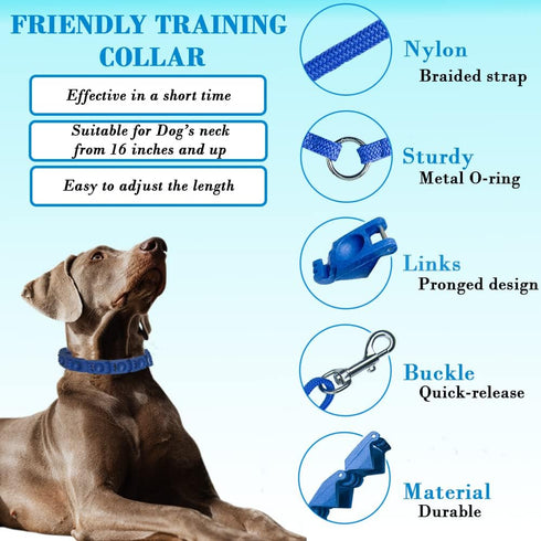 Dog Training Collar with 4 Extra Links for Medium, Large and X-Large Dogs (Blue)...