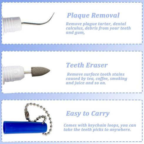 2PCS Dental Picks Portable Dental Tooth Picks Teeth Stain Remover Reusable Teeth Eraser Mini Travel Plaque and Tartar Remover Dental Tool Set Teet...