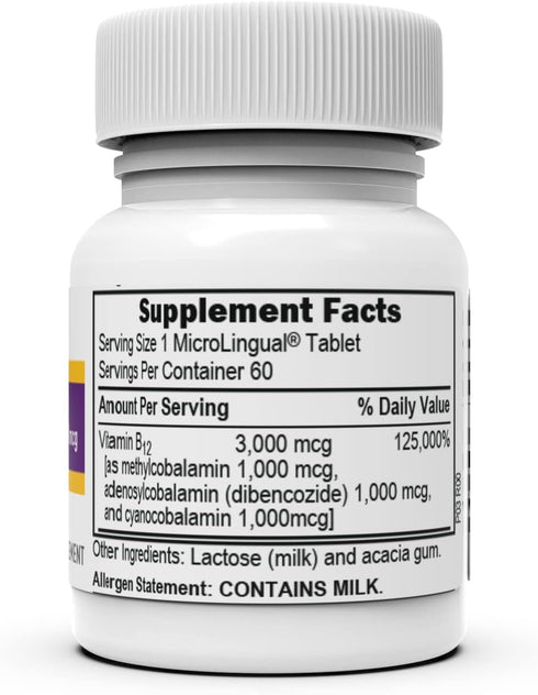 Superior Source No Shot Triple B12 3000 mcg, Quick Dissolve MicroLingual Tablets, 60 Ct, Methylcobalamin, Adenosylcobalamin & Cyanocobalamin, Cogn...