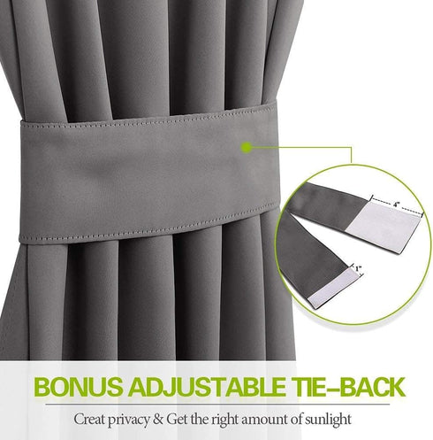 PONY DANCE Gray Door Curtain - Thermal Insulated Rod Pocket Blackout Privacy French Door Panel with Tieback, 54 inch Wide by 72 inch Long, Grey, 1...