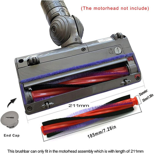 185mm/7.28in Brush Bar Rolling Brush Replacement Compatible with Dyson V6 Slim, v6 Exclusive Brushbar Vacuum Cleaner Parts,Part no. 963830-01...