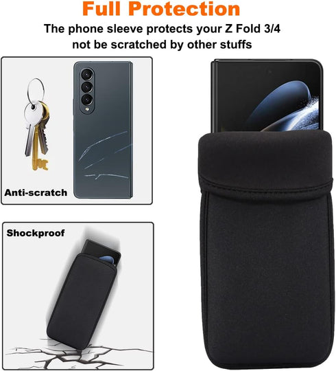 [2 Pack Phone Sleeve for Samsung Galaxy Z Fold 5 / Z Fold 4, Neoprene Waterproof Shock Absorbing Pouch Case for Z Fold 3 - Black...