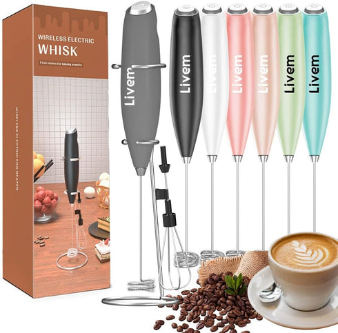 2 in 1 Milk Frother for Coffee - Durable Handheld Frother Electric Drink Mixer Handheld, Mini Electric Whisk for Coffee, Matcha, eggs, etc (With S...