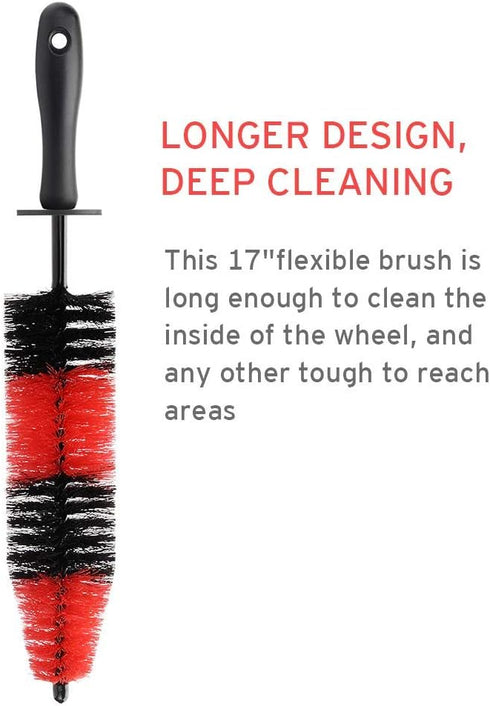Wheel Rim Brush, Soft Bristle Long Master Car Wheel Brush Rim Tire Detailing Brush Car Washing Brush for Wheels Rims Exhaust Tips Vehicle Engine M...