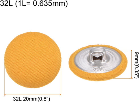 30pcs 32L Fabric Cloth Covered Button 20mm Round Metal Shank Sewing Buttons for Suits Dress Blouses, Yellow...