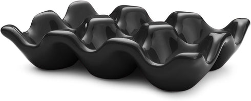Flexzion Ceramic 6 Cups Egg Tray - Half Dozen Porcelain Egg Holder Container Keeper Storage Organizer Decorative Serving Dish Serveware for Refrig...